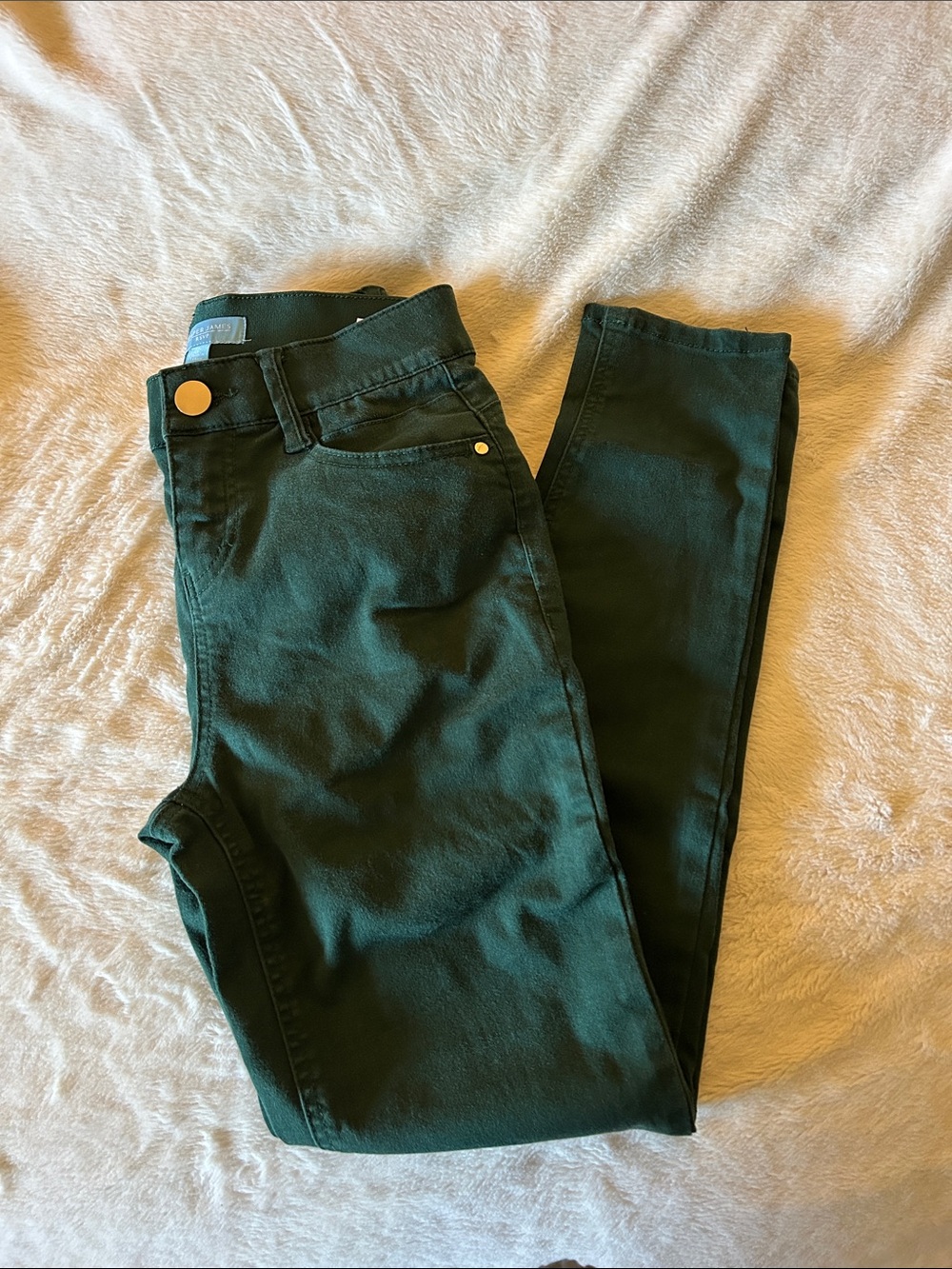 Draper James Green RSVP Skinny Jeans with Silver Button